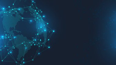 Genel ağ bağlantı pankartı tasarım şablonu. Küresel iş konseptinde sosyal ağ iletişiminin başı. Büyük veri görselleştirmesi. İnternet teknolojisi.