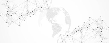 Genel ağ bağlantı pankartı tasarım şablonu. Küresel iş konseptinde sosyal ağ iletişiminin başı. Büyük veri görselleştirmesi. İnternet teknolojisi.