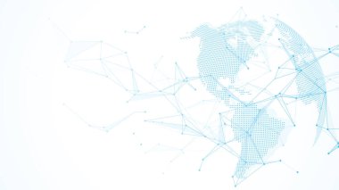 Genel ağ bağlantı pankartı tasarım şablonu. Küresel iş konseptinde sosyal ağ iletişiminin başı. Büyük veri görselleştirmesi. İnternet teknolojisi.