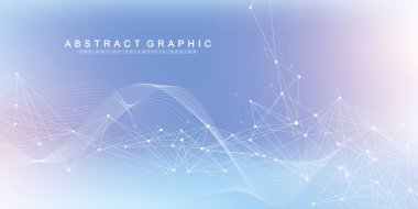 Bağlı çizgi ve noktalarla soyut arkaplan numaraları. Dijital sinirsel ağlar. Sunumunuz için ağ ve bağlantı arka planı. Grafik çokgen arkaplan. Vektör illüstrasyonu