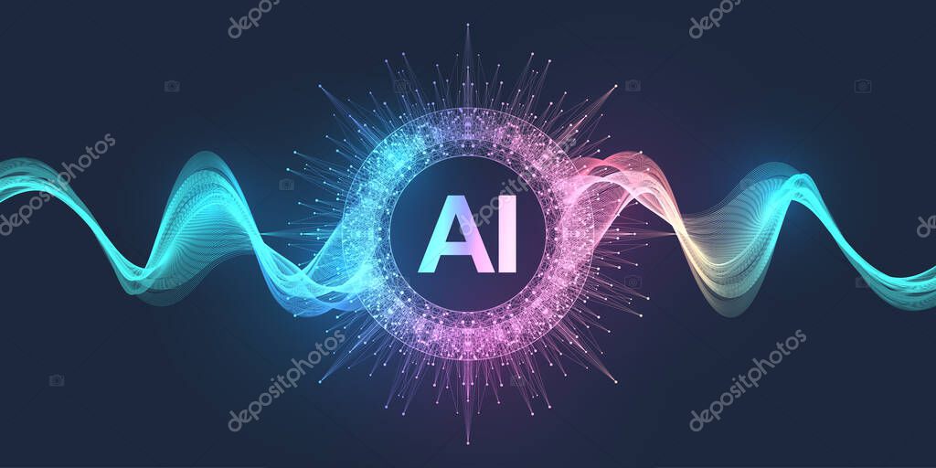 AI Banner Concept In The Digital Style. Generative Ideas Design Element For Internet Technology. Futuristic Technology Concept Artificial Intelligence.