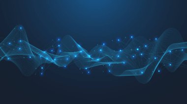 Dijital ağ veri hatlarını bağlar ve teknoloji arka plan şablonunu noktalar. Pleksus etkisi. Sunumunuz için çokgen konsept bağlantı arkaplanı.