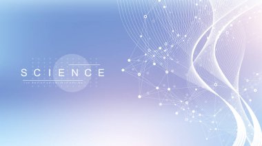 Moleküler soyut yapı arka planı. Molekül DNA 'lı bilimsel vektör çizimi. Pankart şablonu veya başlığı için tıbbi, bilim ve teknoloji kavramı.