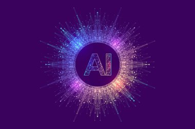 AI Banner Concept In The Digital Style. İnternet Teknolojisi için Üretici Fikirler Tasarım Elemanı. Gelecek Teknolojisi Yapay Zeka Konsepti.