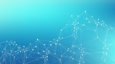 Soyut dinamik hareket çizgileri ve pleksus etkisiyle bağlantı arkaplanı. Dijital akış arka planı, dalga akışı. Noktalı pleksus akış arkaplanı. Fütürist teknoloji vektörü çizimi.