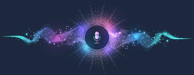 Ses asistanı konsepti. Vektör ses dalgası. Ses ve ses tanıma dalgası akış arkaplanı. Kişisel asistan ve ses tanıma konsepti vektör çizimi