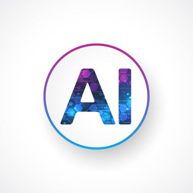 Yapay zeka simgesi, işaret, devre çizgisi şeklinde logo. Yapay zeka işlemci vektör düz tasarım. Anakart dijital çip Al. Makine öğrenme tasarımı.