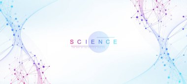 DNA sarmalı, DNA ipliği, DNA testi olan renkli moleküller. Molekül ya da atom, nöronlar. Bilim için soyut yapı, sağlık sigortası veya tıbbi geçmiş, afiş. Bilimsel vektör çizimi.