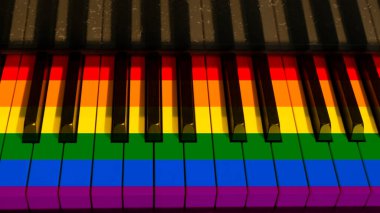 black and white piano keys with lgtbi colors