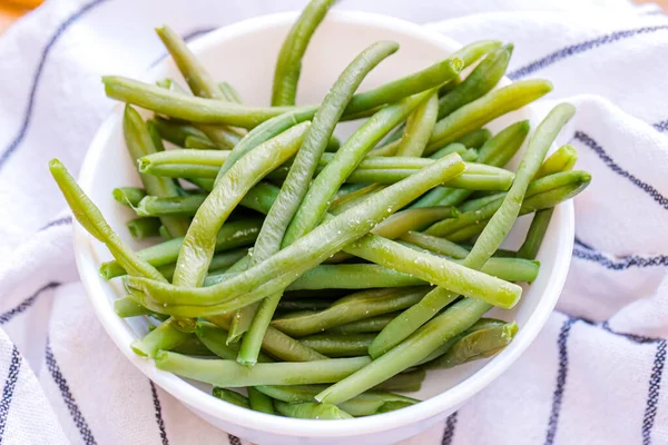 Cooked Green String Beans White Bowl — Stock Photo, Image