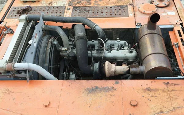 Veiw Detail Engine Old Excavator Dredging Top Body — Stock Photo, Image