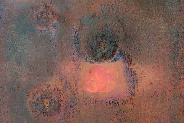 Metin veya resim için kopyalama alanı olan paslı bir metal dokusu ve tasarım arkaplanı.