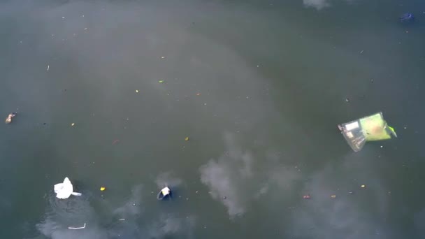 Lixo Flutuando Estava Movendo Sobre Água Canal Conceitos Ambientais — Vídeo de Stock