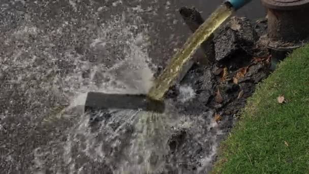 Sebuah Air Tunas Keluar Dari Selang Jatuh Dalam Kolam — Stok Video