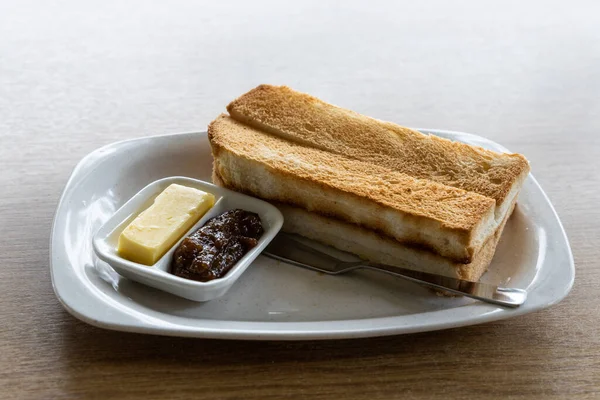 Traditionellt Kinesiskt Smörgåsbröd Serverat Med Smör Och Sylt Tallriken — Stockfoto