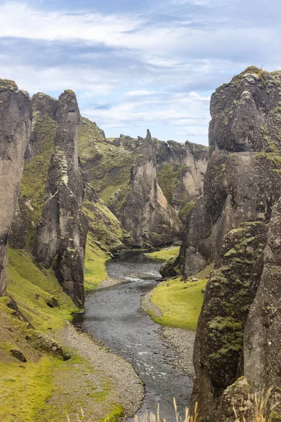Fjadrargljufur Canyon Bonito Dramático Com 100 Metros Profundidade Islândia Sul — Fotografia de Stock