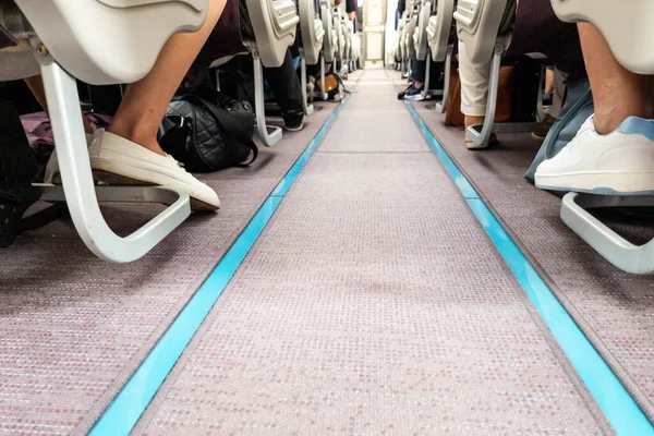 Označení Dráhy Nouzové Podlahy Uvnitř Kabiny Letounu Pro Cestující Stock Obrázky