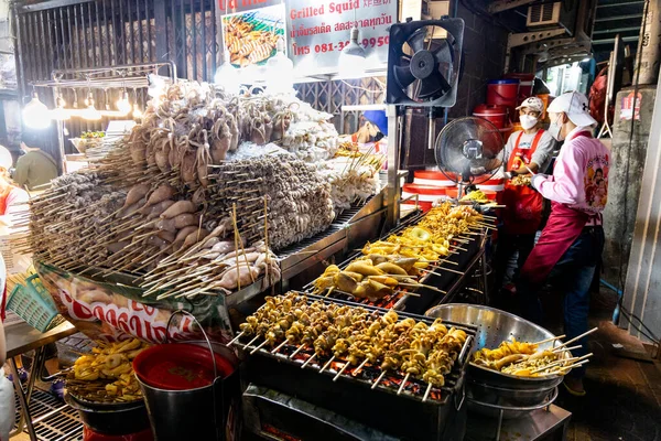 Variety Fresh Seafood Street Stall Night Market Bangkok China Town — Stock Photo, Image