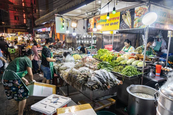 Variety Fresh Seafood Street Stall Night Market Bangkok China Town — Stock Photo, Image