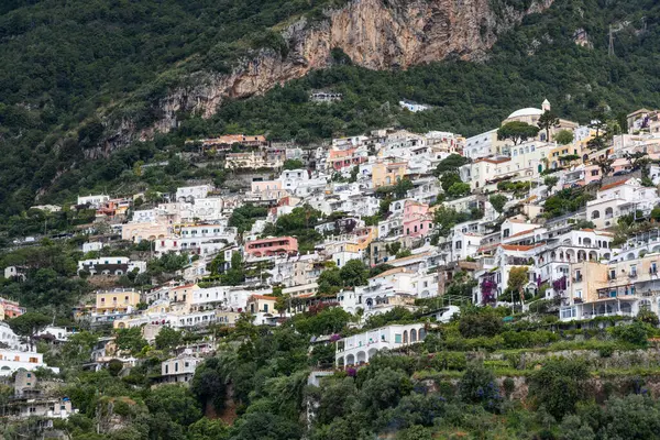 Stock image Close-up of Positano, a village and comune on the Amalfi Coast in Campania, Italy, mainly in an enclave in the hills leading down to the coast