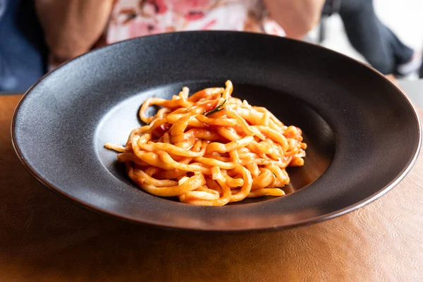 Pici Thick Hand Rolled Pasta Fat Spaghetti Originates Province Siena Stok Gambar