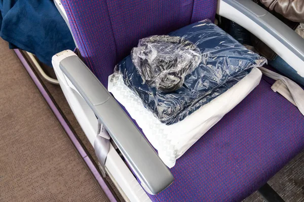 Sanitized Sealed Wool Blanket Plastic Bag Provided Passengers Keep Warm Royalty Free Stock Photos