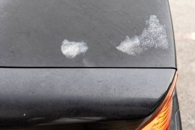 Şiddetli hava sıcaklığına maruz kaldığı ve muhtemelen ihmal edildiği için aşınmış boyayla kaplı araba kaputu..