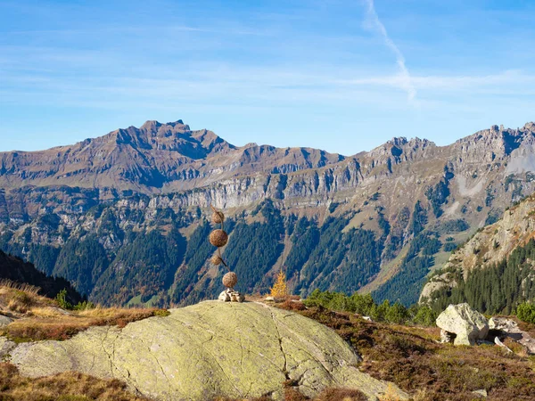 Herfstkleuren Zwitserse Bergen Sinaasappelsparren Een Kunstwerk Een Wandelpad Een Alpine — Stockfoto