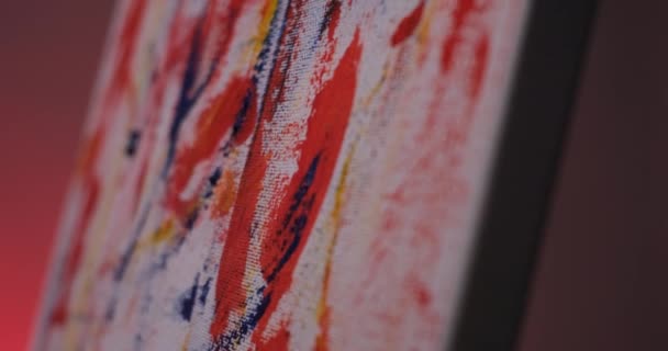 Extreme Close Shot Hand Painting Palette Knife Canvas — Stockvideo