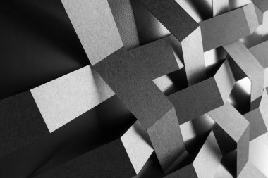 Soyut siyah-beyaz, gümüş çizgili kompozisyon.