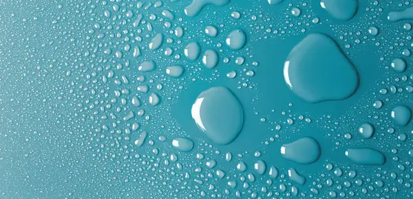 Gotas Água Uma Superfície Azul Fundo Imagens De Bancos De Imagens Sem Royalties