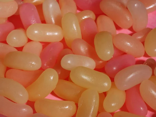 Jelly Beans Assorted Mixture Pink Background Close Shot Selective Focus — Stock Photo, Image