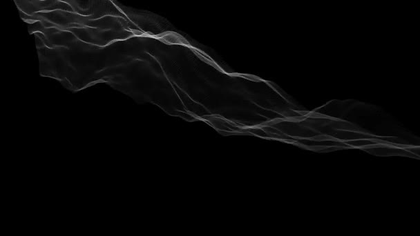 黑色空间抽象动画中的波状粒子网格 — 图库视频影像