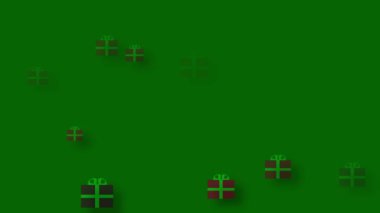 Yeşil arka plan animasyonuna düşen Noel hediyeleri 4k