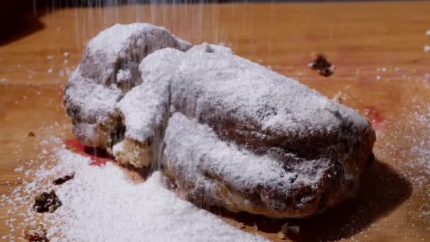Διακόσμηση Πρησμένο Χριστουγεννιάτικο Κέικ Ζάχαρη Μεσαίου Μεγέθους Πυροβόλησε Επιλεκτική Εστίαση — Αρχείο Βίντεο