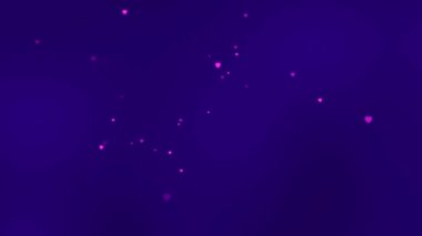 Pembe konfeti, mavi uzay duvar kâğıdı arka plan animasyonunda yüzen kalpleri sever. 4k