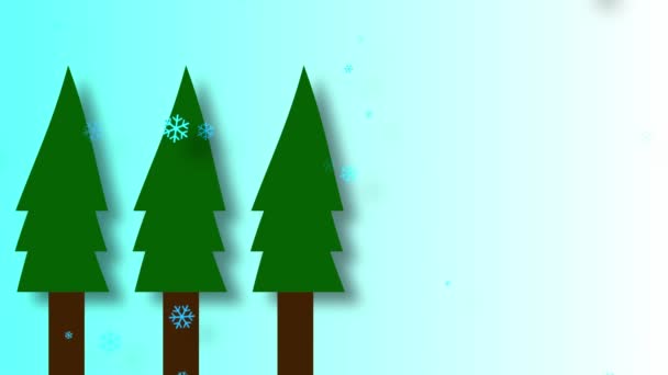 Arbres Noël Sur Fond Bleu Ciel Avec Flocons Neige Chute — Video