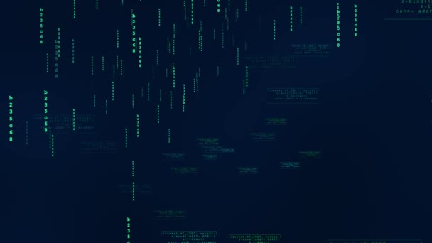 计算机代码和数据流通过矩阵概念4K动画蓝色背景 — 图库视频影像