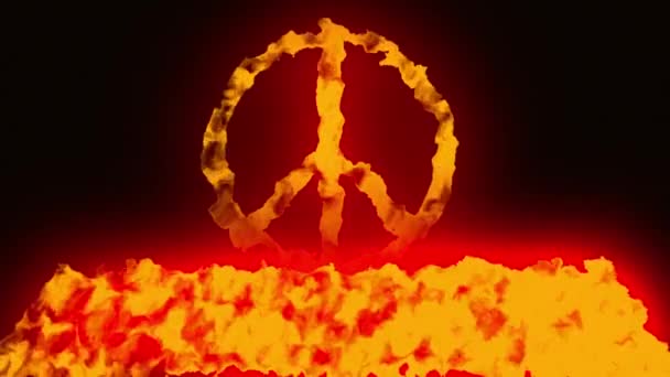 Campaña Por Desarme Nuclear Símbolo Paz Ardiendo Animación Del Fuego — Vídeo de stock