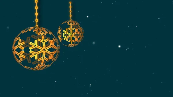 Mavi Arka Planda Kar Taneleri Resimli Altın Noel Süslemesi — Stok fotoğraf