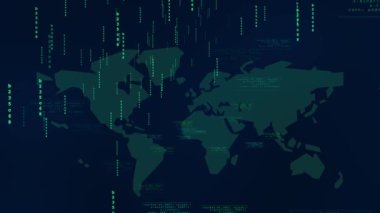 Küresel dünya haritası arkaplan canlandırma kavramı ile uzayda yüzen dijital veriler
