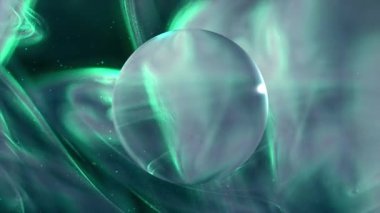 Yeşil cam küre ruhani arka planda süzülür soyut fantezi animasyonları