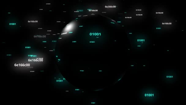 Computercode Gegevensstroom Door Globe Matrix Concept Animatie Blauwe Achtergrond — Stockvideo