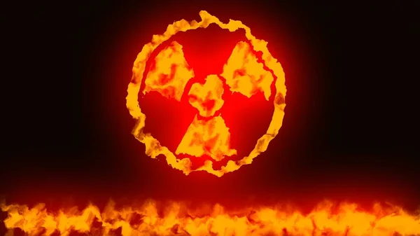 Radioactieve Besmetting Waarschuwingssymbool Branden Vlammen Achtergrond Illustratie — Stockfoto