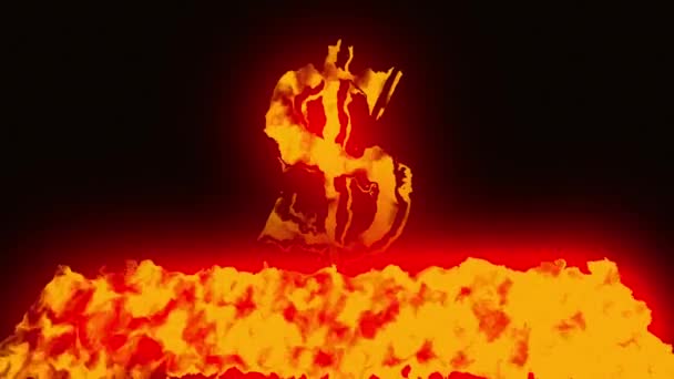 火の概念で燃えるドルの通貨記号4Kアニメーションの背景 — ストック動画