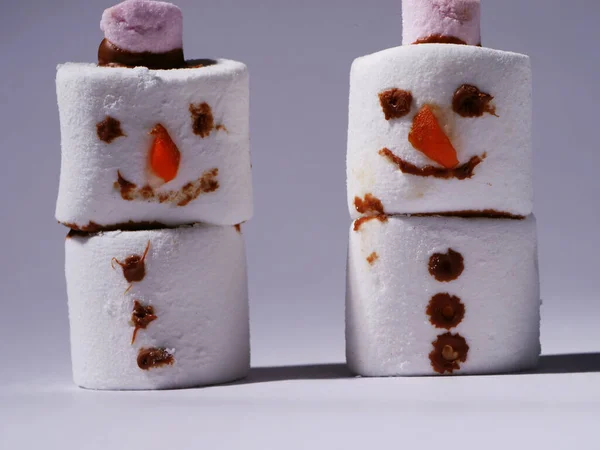 Marshmallow Kardan Adam Dostları Makro Çekim Odaklı — Stok fotoğraf