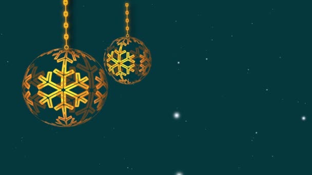Golden Christmas Kerstbal Decoratie Blauwe Achtergrond Met Sneeuwvlokken Illustratie — Stockvideo