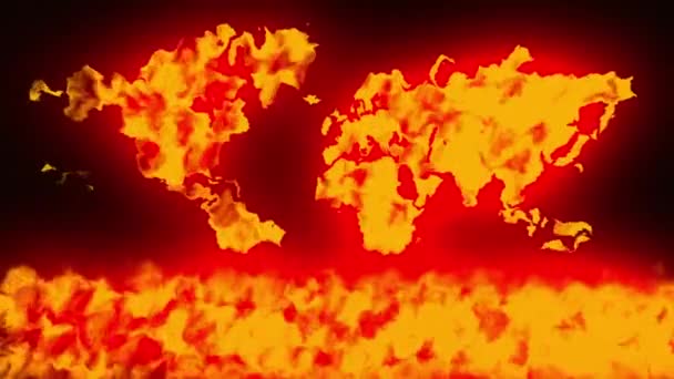 Mapa Del Mundo Ardiendo Fuego Concepto Animación — Vídeos de Stock