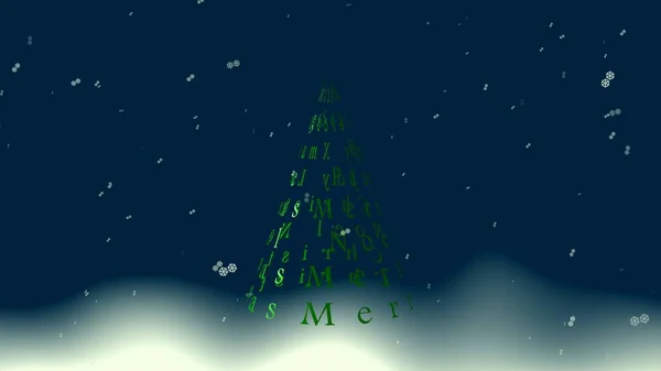 Saudações Natal Uma Árvore Com Estrelas Fundo Azul Nuvem Ilustração — Fotografia de Stock