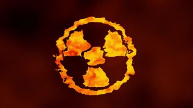 Radyoaktif kirlenme uyarı sembolü alevler içinde yanan arka plan canlandırması